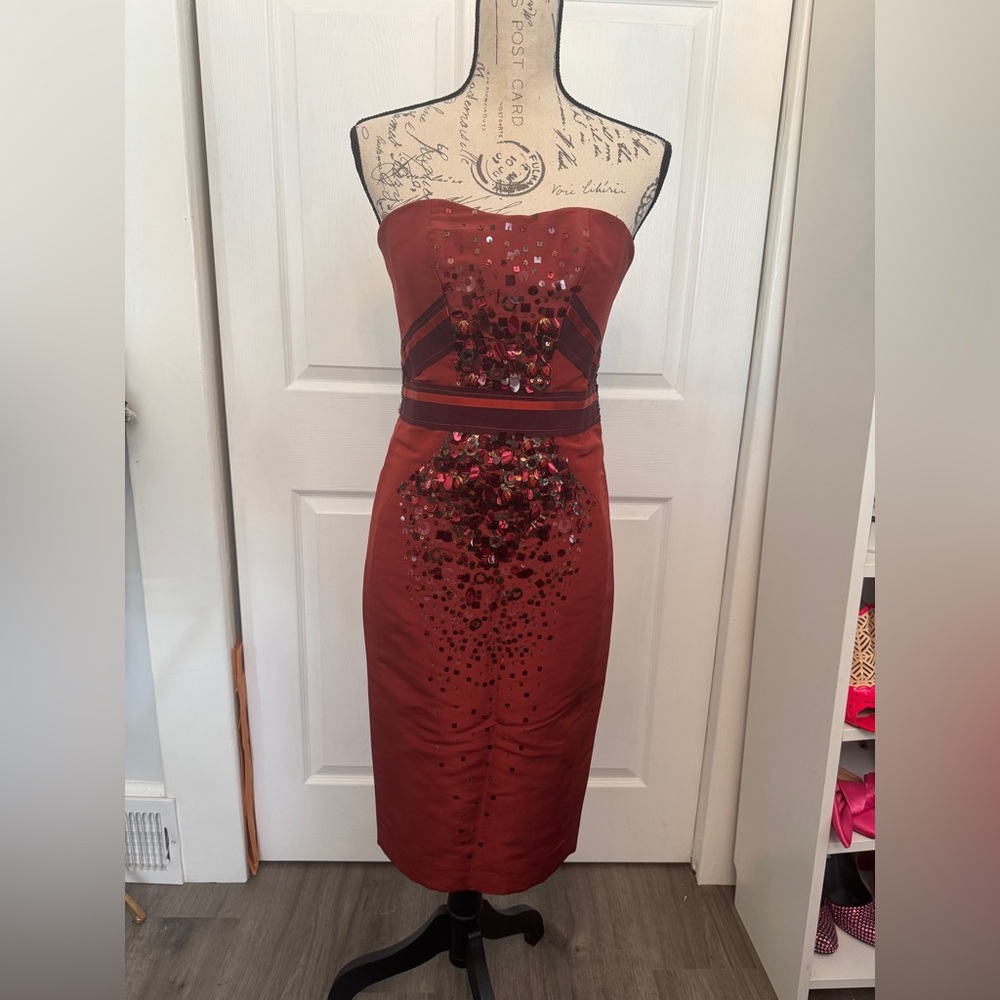 Carolina Herrera Sequin Strapless Dress 4